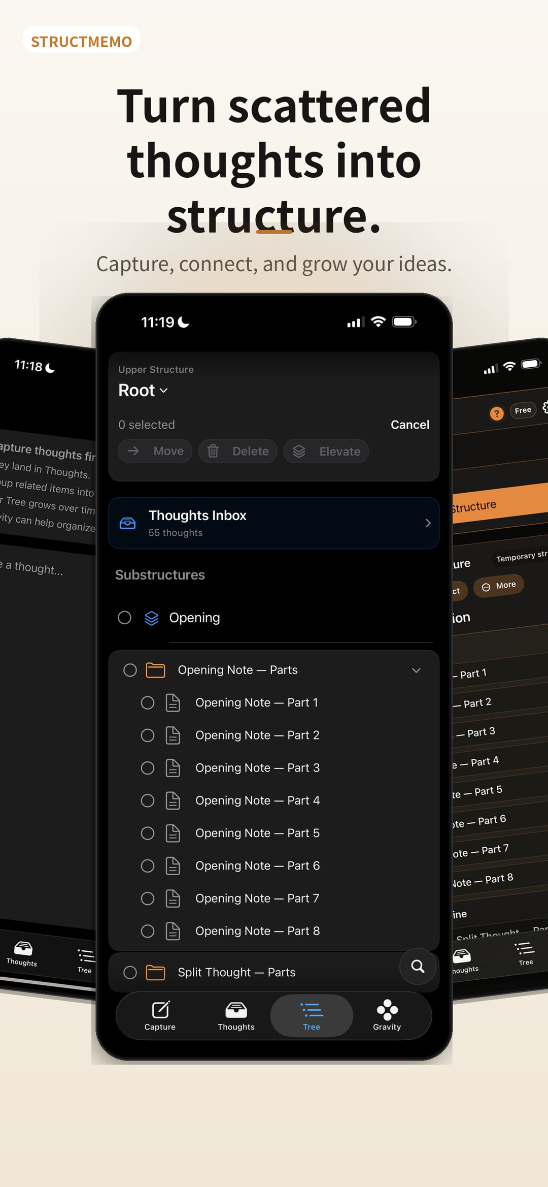 StructMemo Tree showing Thoughts arranged in a hierarchy