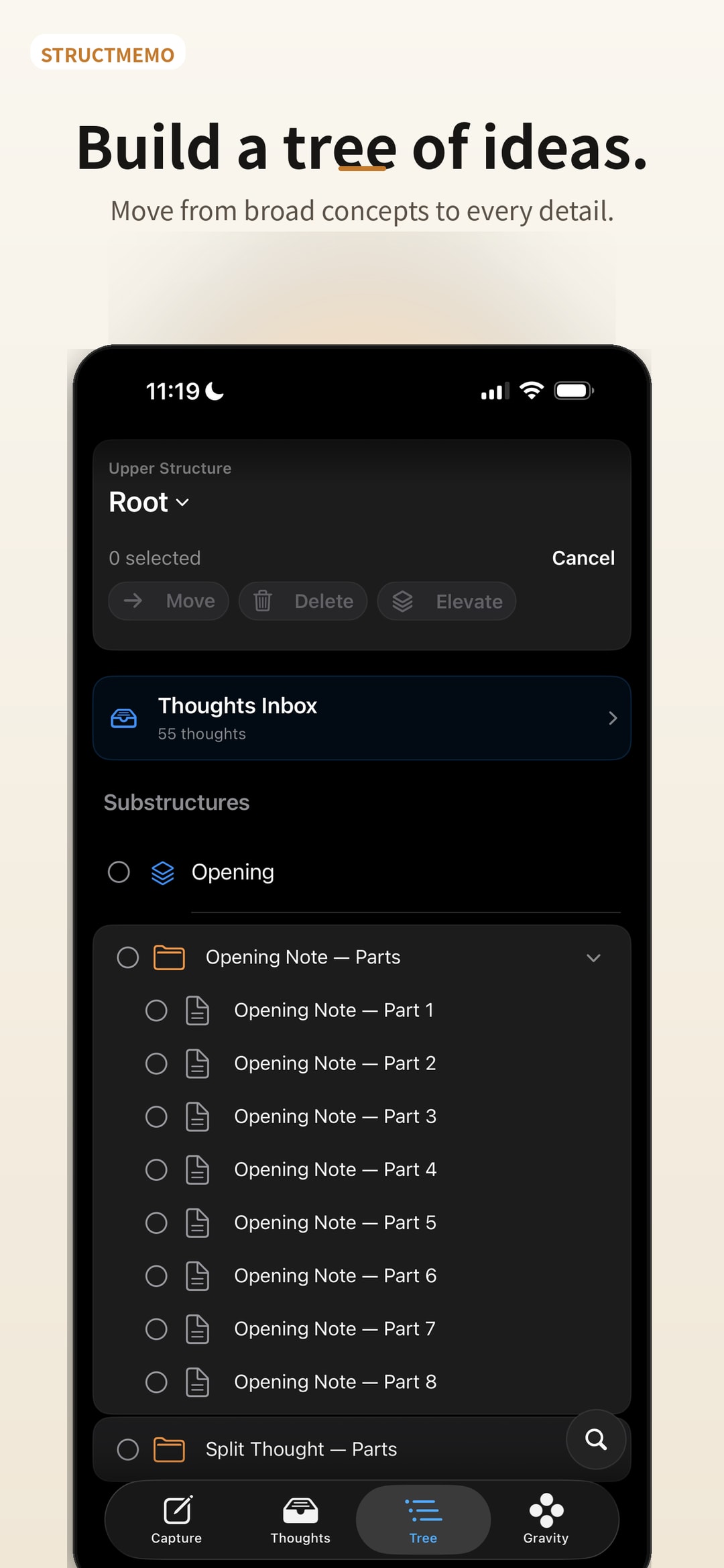 StructMemo Tree with nested folders and Thoughts